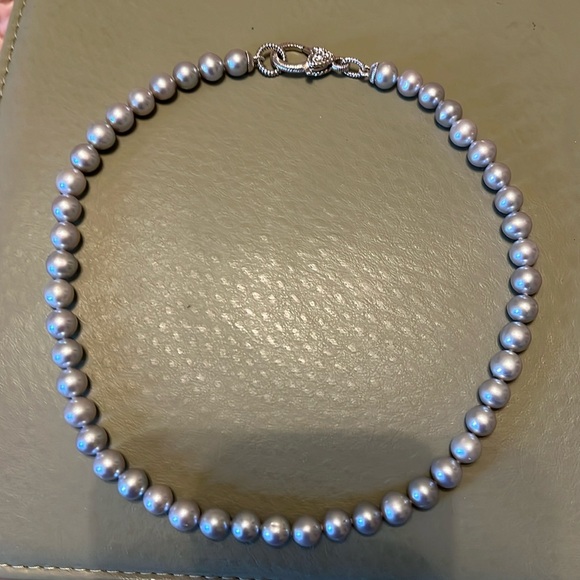 Judith Ripka sterling and cultured grey pearl necklace-16...